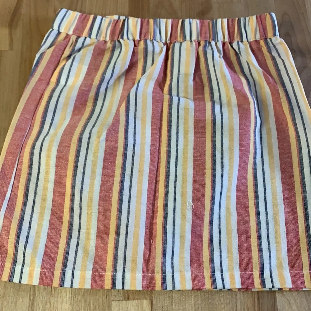 Cream Multicolor Stripe Button Up Elastic Waist Skirt